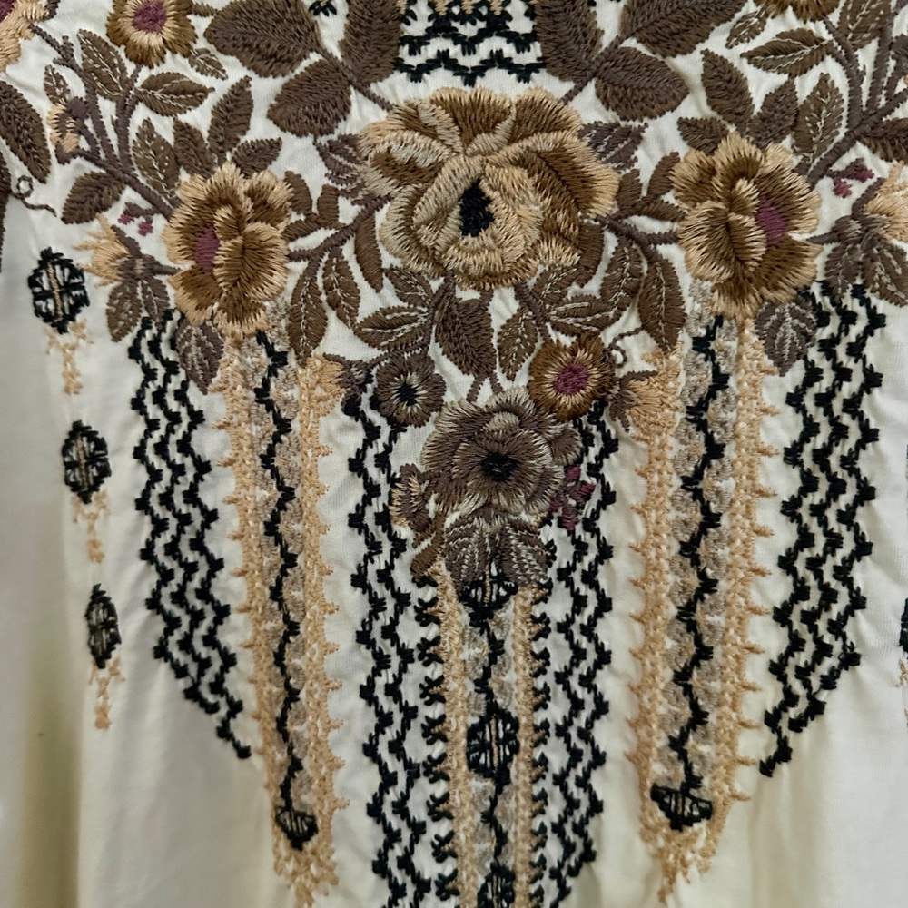 Johnny Was Cream Tunic with Brown Embroidery - Picture 4 of 6